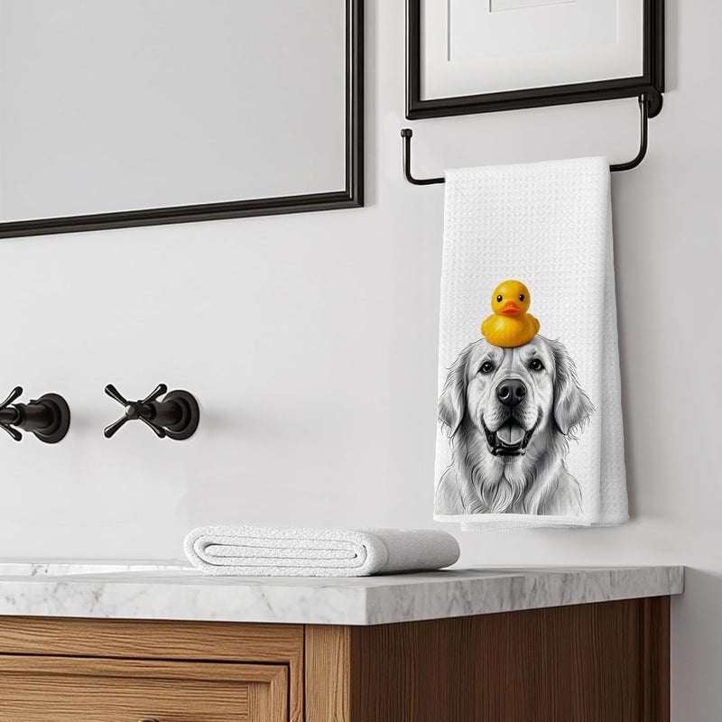 LUKIPOM Golden Retriever with Rubber Duck Hand Towels for Bathroom, Dog Bathroom Decor, Kids Hand Towels, Gifts for Golden Retriever Lovers Women Men, 16x24 Inches - Image 4